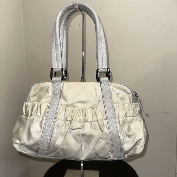 Authentic Burberry Nova Check Cream Nylon Silver Leather Handbag ShoulderSatchel - Picture 9 of 16